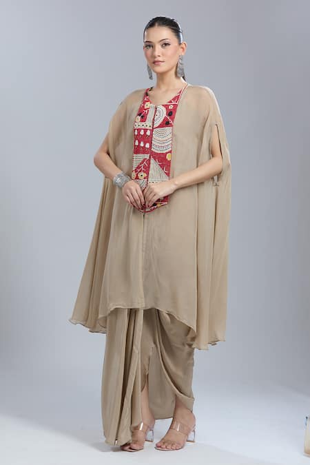 Samyukta Singhania Embroidered Cape Tunic & Skirt Set 