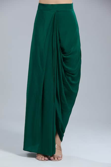 Shop_Samyukta Singhania_Green Crepe, Organza Embroidery Round , Square Cape Tunic And Skirt Set _Online_at_Aza_Fashions