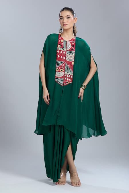 Samyukta Singhania Embroidered Cape Tunic & Skirt Set 