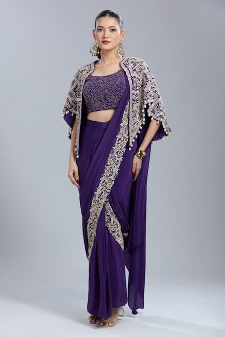 Samyukta Singhania Embroidered Blouse & Pre-Draped Saree Set 