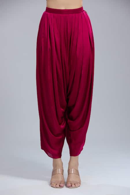 Samyukta Singhania_Pink Satin, Georgette Embroidery Mandarin Collar Tunic With Dhoti Pant _at_Aza_Fashions