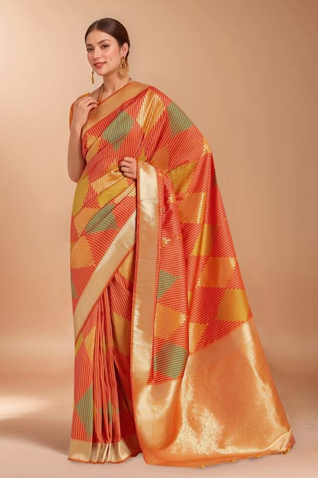 Samyukta Singhania Orange Zari Woven Banarasi Silk Saree With Blouse 