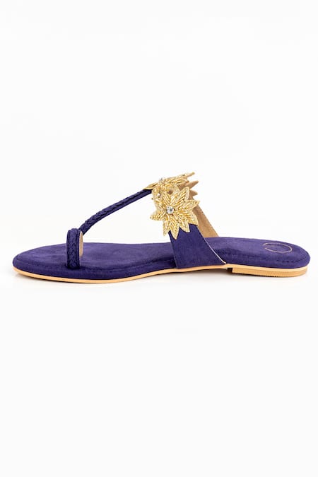 Shop Preet Kaur Purple Suede Lotus Kolhapuri Flats Online at Aza Fashions Shop_Preet Kaur_Purple Suede Lotus Kolhapuri Flats _Online_at_Aza_Fashions