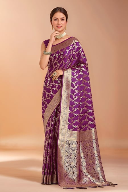 Samyukta Singhania Purple Zari Woven Banarasi Silk Saree With Blouse 