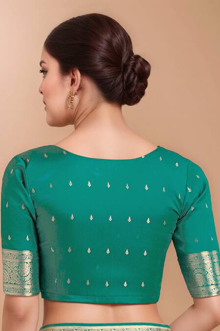 Buy_Samyukta Singhania_Turquoise Zari V-neck Woven Banarasi Saree With Blouse 