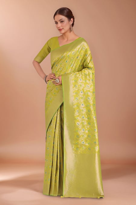 Samyukta Singhania Zari Woven Green Banarasi Silk Saree With Blouse 