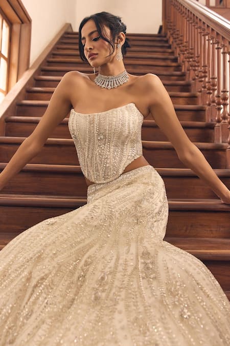 Diyarajvvir Silver Tulle Sequins, Beads, Embroidery Embellished Corset And Mermaid Lehenga Set Online at Aza Fashions Diyarajvvir_Silver Tulle Sequins, Beads, Embroidery Embellished Corset And Mermaid Lehenga Set _Online_at_Aza_Fashions