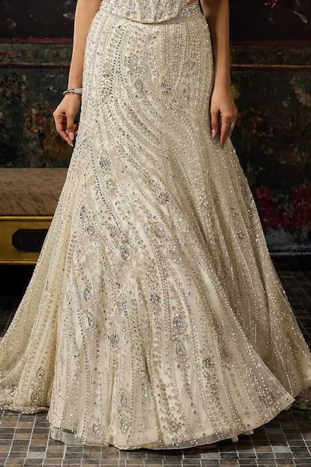 Buy Diyarajvvir Silver Tulle Sequins, Beads, Embroidery Embellished Corset And Mermaid Lehenga Set Buy_Diyarajvvir_Silver Tulle Sequins, Beads, Embroidery Embellished Corset And Mermaid Lehenga Set