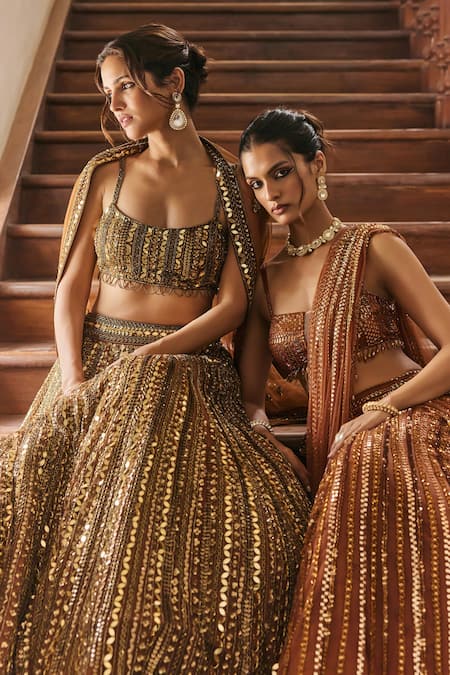 Shop_Diyarajvvir_Rust Tulle Sequins, Beads, Zari Square Embellished Pre-draped Saree With Blouse _Online_at_Aza_Fashions