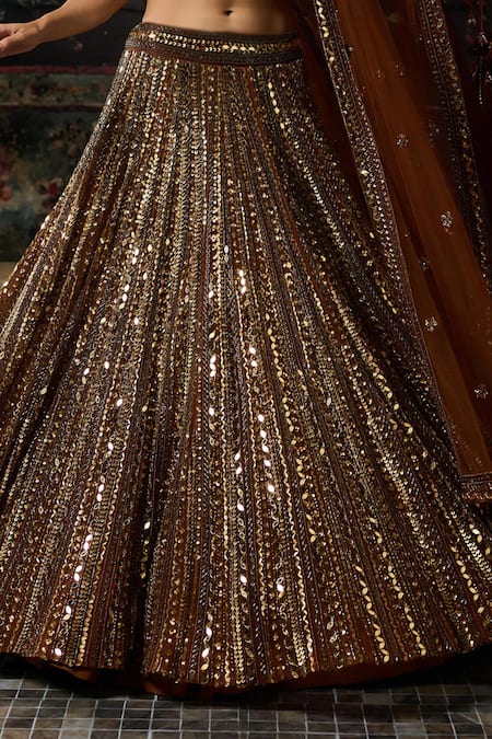 Diyarajvvir_Gold Tulle Mirrors, Sequins Round Neck Embellished Lehenga Set _at_Aza_Fashions