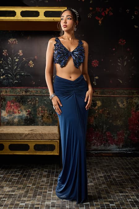 Buy Diyarajvvir Blue Tulle, Shantoon Sequins, Cut Work Embellished Blouse And Dhoti Skirt Set Online at Aza Fashions Buy_Diyarajvvir_Blue Tulle, Shantoon Sequins, Cut Work Embellished Blouse And Dhoti Skirt Set _Online_at_Aza_Fashions