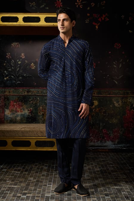 Diyarajvvir Blue Silk Cut Work, Embroidery Kurta With Pant
