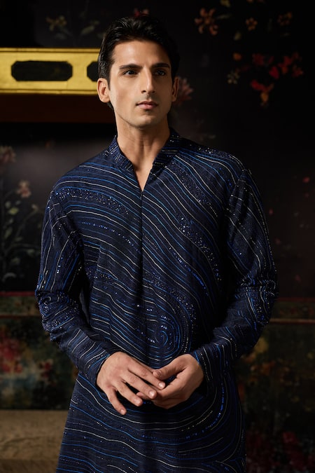 Buy_Diyarajvvir_Blue Silk Cut Work, Embroidery Kurta With Pant _Online_at_Aza_Fashions
