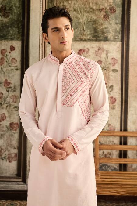 Buy_Diyarajvvir_Blush Cotton, Silk Embroidery Kurta With Pant _Online_at_Aza_Fashions