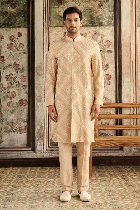 Buy_Diyarajvvir_Beige Silk Diamonds Embroidered Jacket With Pant _Online_at_Aza_Fashions