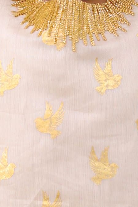 Lil Drama_Off White Polyester, Chanderi Mishti Floral Pattern Kurta And Dhoti Pant Set _at_Aza_Fashions