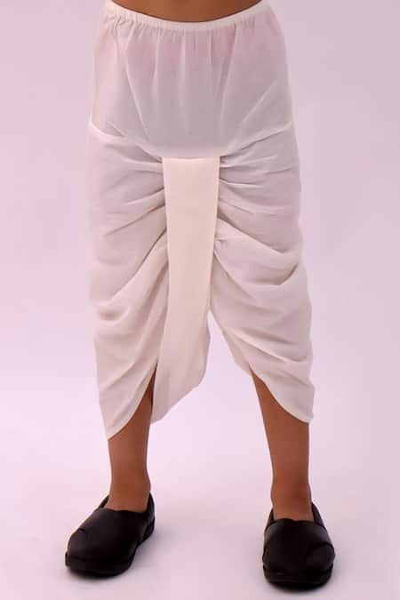 Lil Drama_Off White Chanderi Foil Mishti Floral Butti Pattern Kurta And Dhoti Pant Set _Online_at_Aza_Fashions