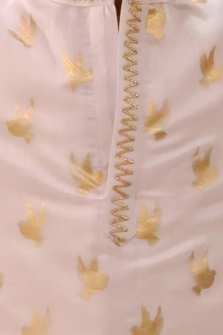 Buy_Lil Drama_Off White Chanderi Foil Mishti Floral Butti Pattern Kurta And Dhoti Pant Set _Online_at_Aza_Fashions
