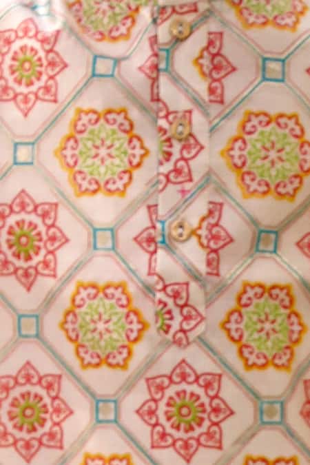 Lil Drama_Off White Polyester, Silk, Cotton Mishti Floral Pattern Kurta And Pant Set _Online_at_Aza_Fashions