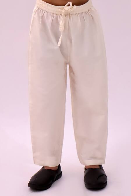 Lil Drama_Peach Chanderi, Polyester, Silk Mishti Floral Pattern Kurta And Pant Set _at_Aza_Fashions