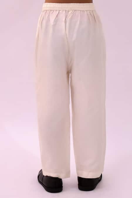 Buy_Lil Drama_Peach Chanderi, Polyester, Silk Mishti Floral Pattern Kurta And Pant Set 