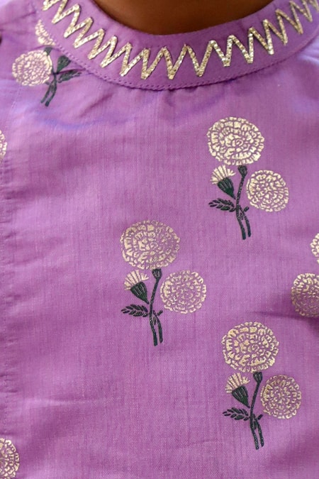 Lil Drama Purple Chanderi, Polyester, Silk Mishti Floral Pattern Kurta And Pant Set Online at Aza Fashions Lil Drama_Purple Chanderi, Polyester, Silk Mishti Floral Pattern Kurta And Pant Set _Online_at_Aza_Fashions