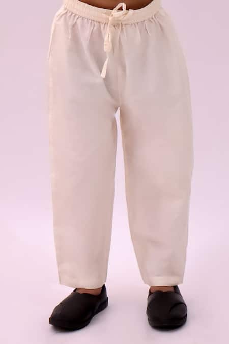 Shop_Lil Drama_Off White Chanderi, Polyester, Silk Mishti Floral Pattern Kurta And Pant Set _Online_at_Aza_Fashions