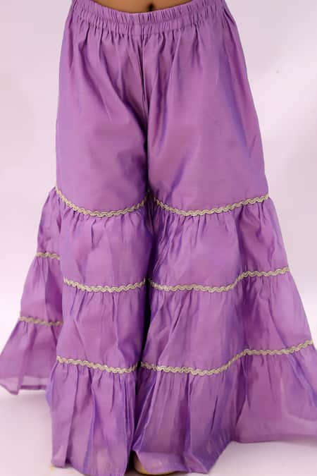 Shop Lil Drama Purple Chanderi, Cotton Embroidery Mishti Floral Pattern Kurta And Sharara Set Online at Aza Fashions Shop_Lil Drama_Purple Chanderi, Cotton Embroidery Mishti Floral Pattern Kurta And Sharara Set _Online_at_Aza_Fashions