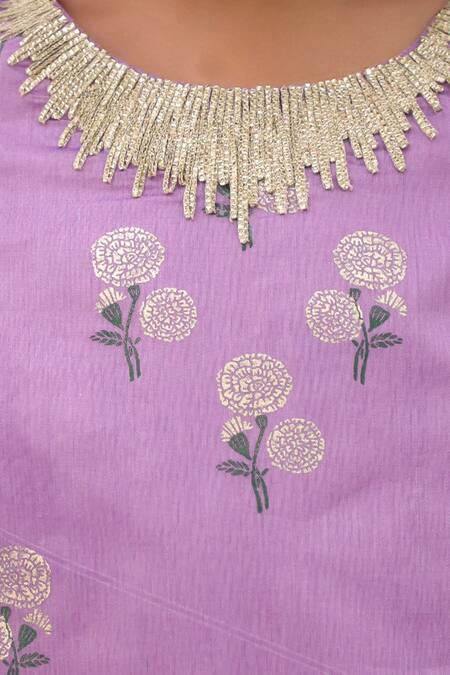 Lil Drama Purple Chanderi, Cotton Embroidery Mishti Floral Pattern Kurta And Sharara Set at Aza Fashions Lil Drama_Purple Chanderi, Cotton Embroidery Mishti Floral Pattern Kurta And Sharara Set _at_Aza_Fashions
