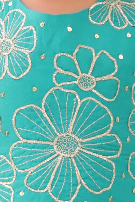 Buy_Lil Drama_Green Rayon Embroidery Khilkhilahat Floral Pattern Top And Dhoti Pant Set _Online_at_Aza_Fashions