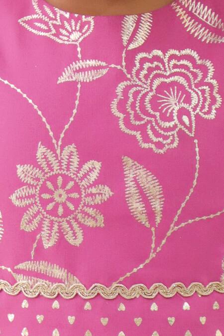 Lil Drama_Pink Rayon, Cotton Embroidery Khilkhilahat Floral Pattern Top And Dhoti Pant Set_Online_at_Aza_Fashions