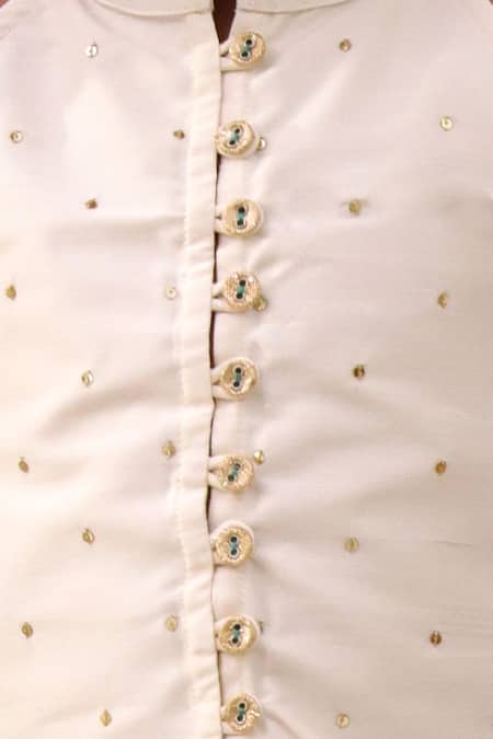 Lil Drama_Off White Polyester, Silk, Cotton Sequins Mishti Top And Floral Pattern Pant Set _Online_at_Aza_Fashions