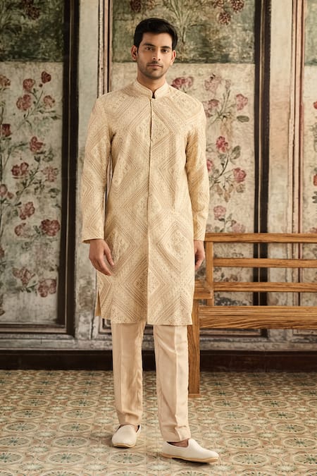 Diyarajvvir Beige Silk Diamonds Embroidered Jacket With Pant 