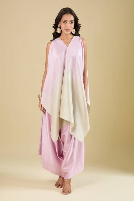 Shop Prisho Pink Embroidery Open Neck, Cape Pant Set Online at Aza Fashions Shop_Prisho_Pink Embroidery Open Neck, Cape Pant Set _Online_at_Aza_Fashions