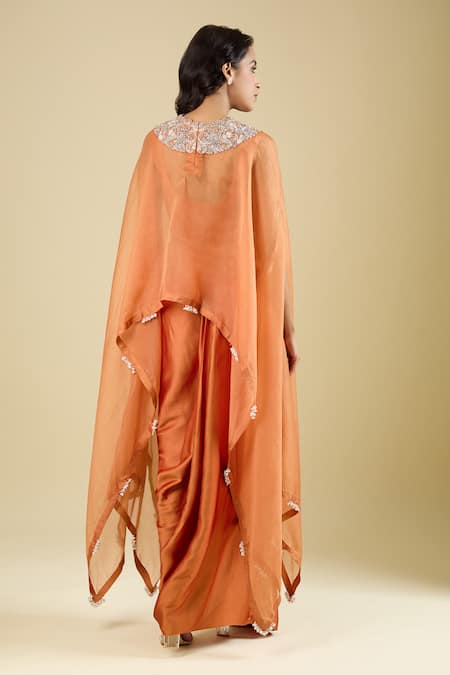 Prisho Placement Embroidered Cape Draped Skirt Set 