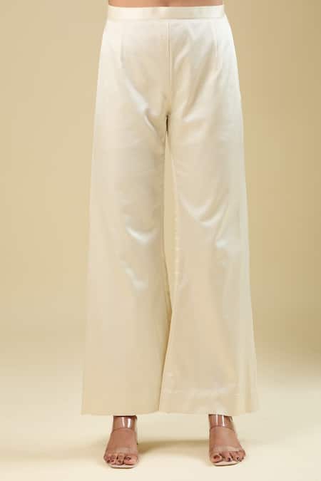 Shop_Prisho_Ivory Tassels, Embroidery Mandarin Collar Jacket Pant Set _Online_at_Aza_Fashions