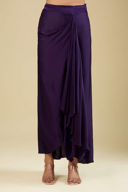 Prisho_Purple Embroidery Open , Round Dori Cape Skirt Set _Online_at_Aza_Fashions