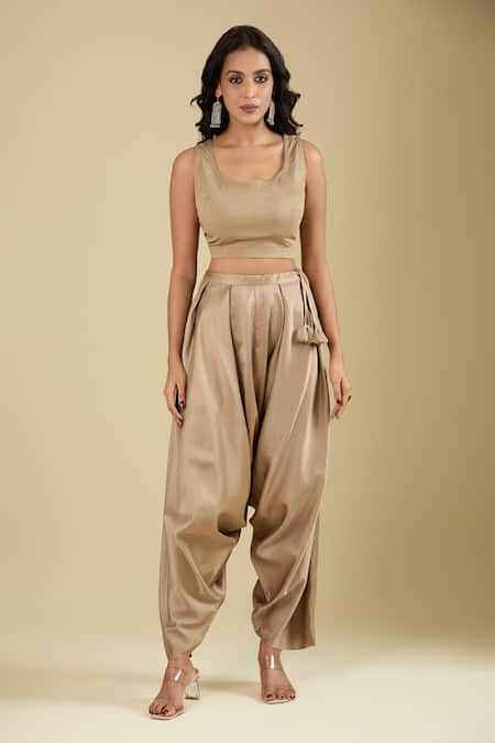 Buy_Prisho_Gold Embroidery Round Neck Dori Kaftan Pant Set 