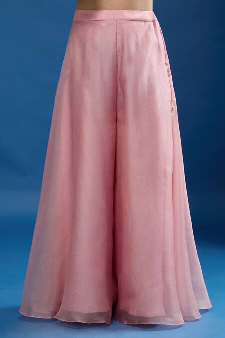 Prisho_Pink Embroidery, Beads, Sequins Round Neck Resham Kurta Set _Online_at_Aza_Fashions