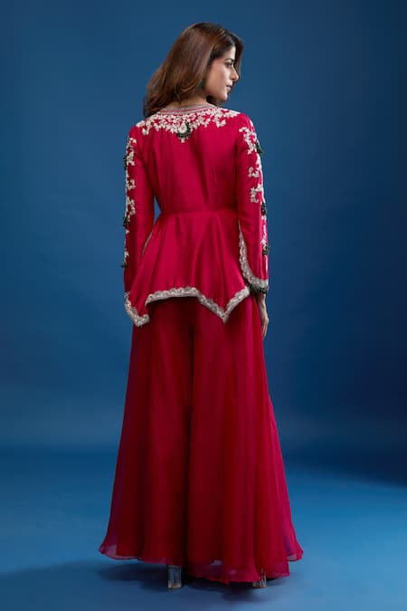 Prisho Embroidered Peplum Top & Sharara Set 