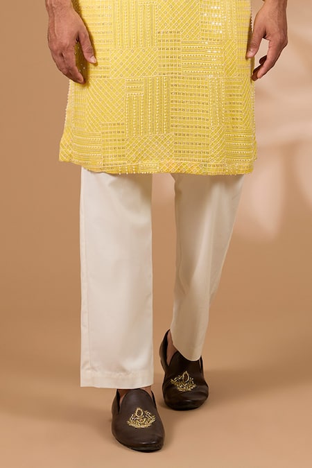 Rabani & Rakha_Yellow Georgette, Cotton, Silk Sequins, Straight Embroidered Kurta With Pant _Online_at_Aza_Fashions