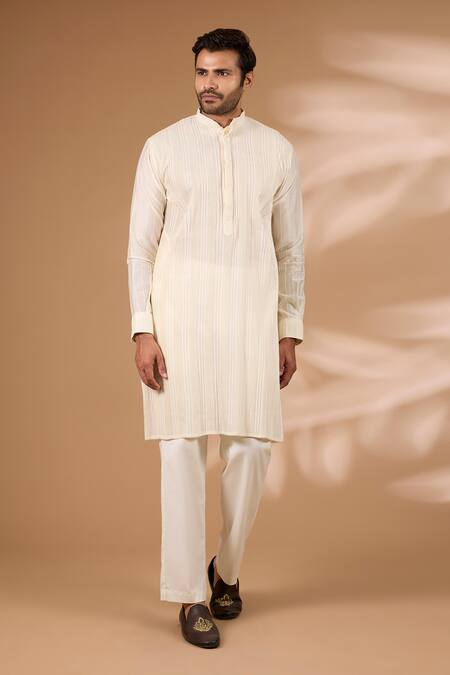 Rabani & Rakha_Yellow Georgette, Cotton, Silk Sequins, Beads Embroidered Bundi Kurta Set _Online_at_Aza_Fashions