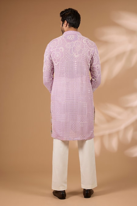 Shop Rabani & Rakha Purple Georgette, Cotton, Silk Sequins, Beads Embroidered Kurta With Pant at Aza Fashions Shop_Rabani & Rakha_Purple Georgette, Cotton, Silk Sequins, Beads Embroidered Kurta With Pant _at_Aza_Fashions