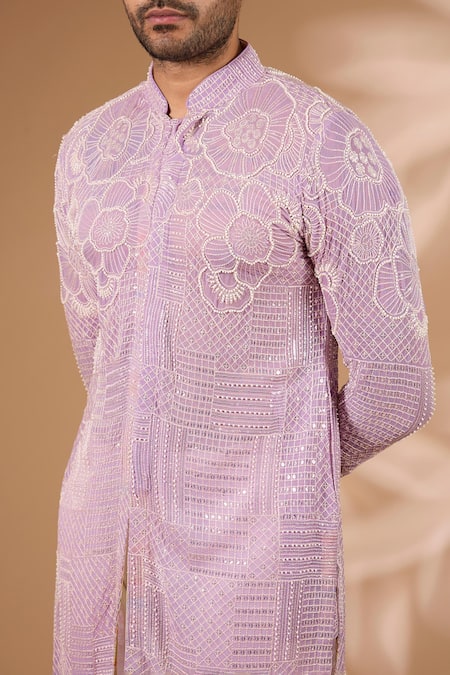 Rabani & Rakha Purple Georgette, Cotton, Silk Sequins, Beads Embroidered Kurta With Pant Online at Aza Fashions Rabani & Rakha_Purple Georgette, Cotton, Silk Sequins, Beads Embroidered Kurta With Pant _Online_at_Aza_Fashions