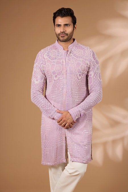 Buy Rabani & Rakha Purple Georgette, Cotton, Silk Sequins, Beads Embroidered Kurta With Pant Online at Aza Fashions Buy_Rabani & Rakha_Purple Georgette, Cotton, Silk Sequins, Beads Embroidered Kurta With Pant _Online_at_Aza_Fashions