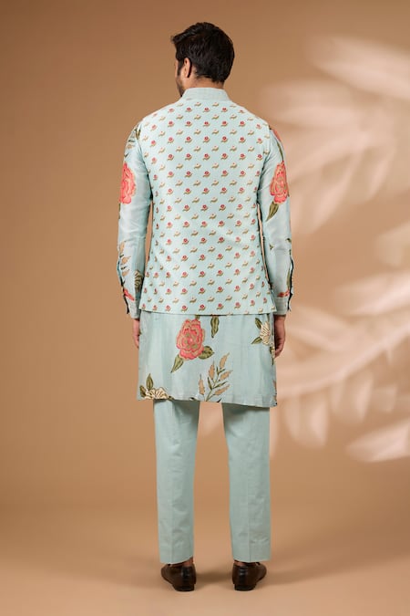Rabani & Rakha Floral Print Bundi Kurta Set