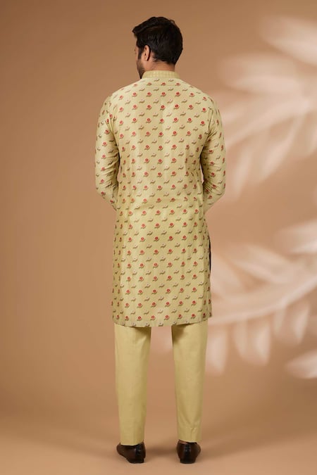 Buy Rabani & Rakha Olive Green Silk, Cotton Sequins Printed Bundi Kurta Set Online at Aza Fashions Buy_Rabani & Rakha_Olive Green Silk, Cotton Sequins Printed Bundi Kurta Set _Online_at_Aza_Fashions