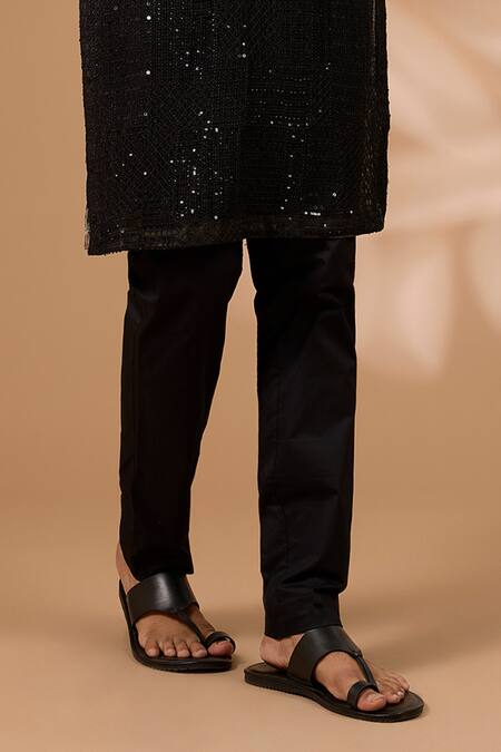 Buy_Rabani & Rakha_Black Georgette, Cotton, Silk Sequins, Beads Embroidered Kurta With Pant _Online_at_Aza_Fashions