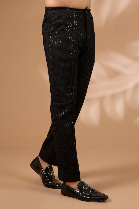 Buy_Rabani & Rakha_Black Georgette Sequins, Embroidery Embellished Kurta With Pant _Online_at_Aza_Fashions