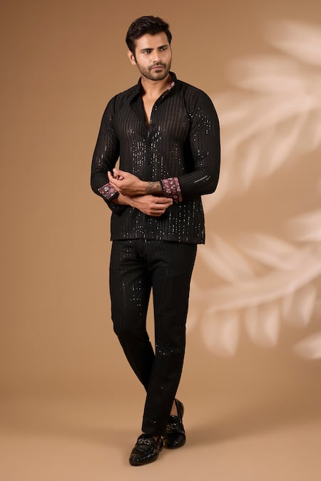 Rabani & Rakha Black Georgette Sequins, Embroidery Embellished Kurta With Pant 